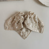 Linen Hand-Beaded Square Hair Scrunchie