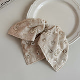 Linen Hand-Beaded Square Hair Scrunchie