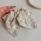 Linen Hand-Beaded Square Hair Scrunchie