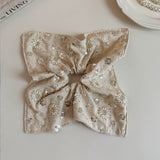 Linen Hand-Beaded Square Hair Scrunchie