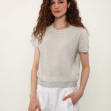 Linen Loycell Round Neck Sequin T-Shirt