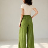 Linen Lyocell Pleat Side Pocket Belt Loop Wide Leg Trousers