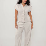 Linen-Lyocell Pleat Side Pocket Belt Loop Wide Leg Trousers