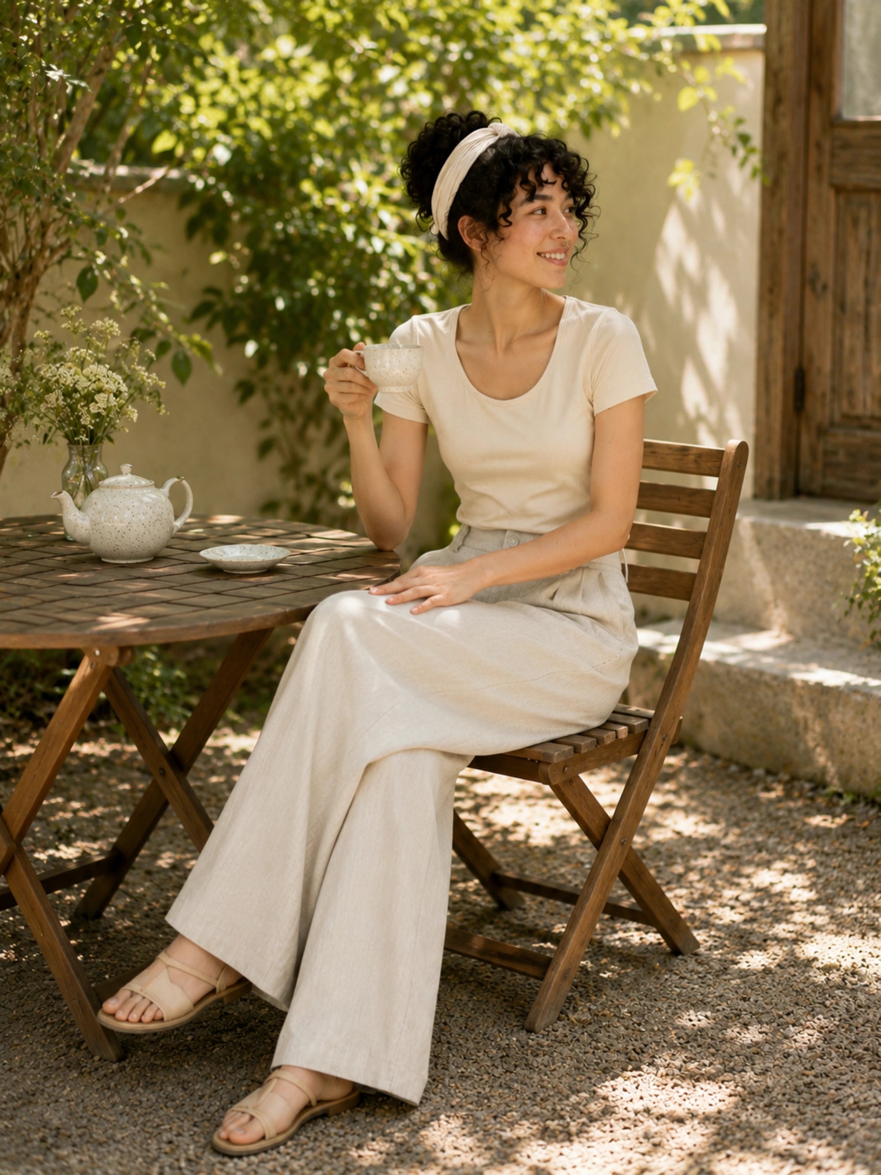 Linen Lyocell Pleat Side Pocket Belt Loop Wide Leg Trousers