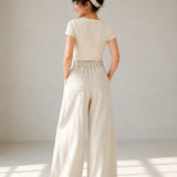 Linen Lyocell Pleat Side Pocket Belt Loop Wide Leg Trousers