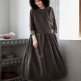 Linen Round-Neck Drop-Waist Relaxed Dress with Pockets