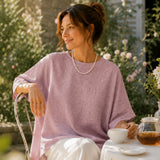100% Linen Round Neck Batwing Cuffed Sleeve Blouse