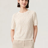 Linen Silk Openwork Knit T-Shirt