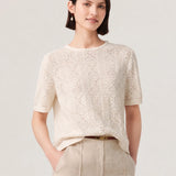 Linen Silk Openwork Knit T-Shirt