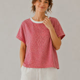 100% Linen Stripe Contrast Trim Short Sleeve T-Shirt