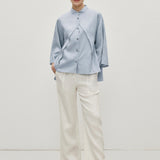 Linen Tencel Asymmetrical Panel Flared Three-Quarter Sleeve Blouse