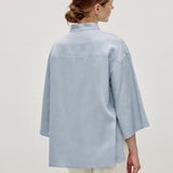 Linen Tencel Asymmetrical Panel Flared Three-Quarter Sleeve Blouse