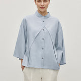 Linen Tencel Asymmetrical Panel Flared Three-Quarter Sleeve Blouse