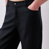 Linen Tencel Belt Loop Side Pocket Straight Leg Trousers