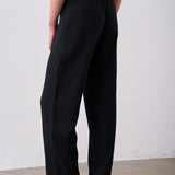 Linen Tencel Belt Loop Side Pocket Straight Leg Trousers