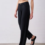 Linen Tencel Belt Loop Side Pocket Straight Leg Trousers