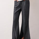 Linen Tencel Belt Loop Slant Pocket Split Hem Flared Pants