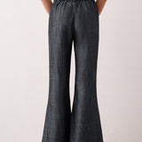 Linen Tencel Belt Loop Slant Pocket Split Hem Flared Pants