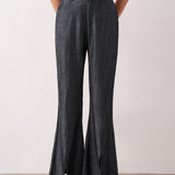 Linen Tencel Belt Loop Slant Pocket Split Hem Flared Pants