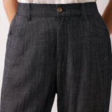 Linen Tencel Belt Loop Slant Pocket Split Hem Flared Pants