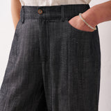 Linen Tencel Belt Loop Slant Pocket Split Hem Flared Pants