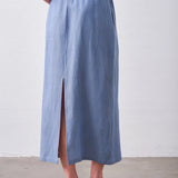 Linen Tencel Elastic Drawstring Waist Straight Midi Skirt
