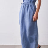 Linen Tencel Elastic Drawstring Waist Straight Midi Skirt