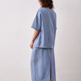 Linen Tencel Solid Round Neck Short Sleeve Blouse