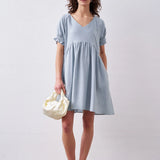 Linen Tencel V-neck Ruffle Sleeve Mini Dress