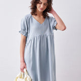 Linen Tencel V-neck Ruffle Sleeve Mini Dress