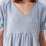 Linen Tencel V-neck Ruffle Sleeve Mini Dress