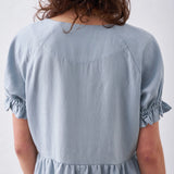 Linen Tencel V-neck Ruffle Sleeve Mini Dress