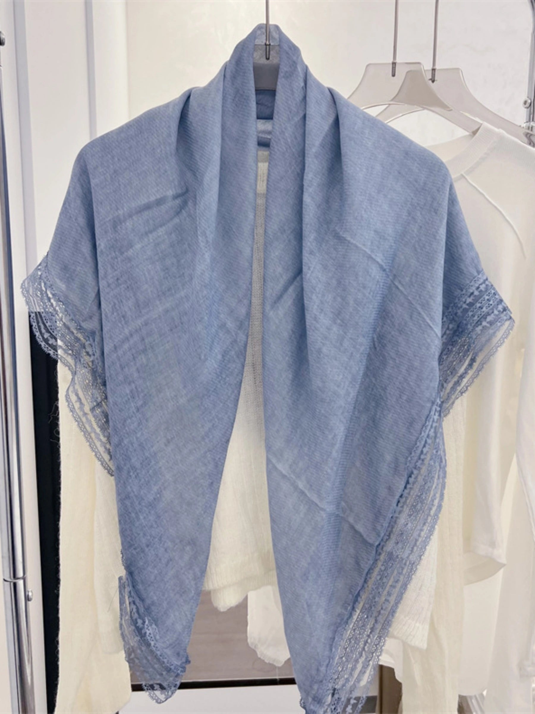 Linen Cotton Lace-trimmed Square Shawl Scarf