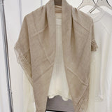 Linen Cotton Lace-trimmed Square Shawl Scarf