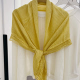 Linen Cotton Lace-trimmed Square Shawl Scarf