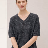 Linen Blend V-Neck Sequin Short Sleeve T-Shirt