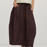 100% Linen Drawstring Waist Bubble Maxi Skirt