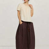 100% Linen Drawstring Waist Bubble Maxi Skirt