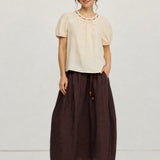 100% Linen Drawstring Waist Bubble Maxi Skirt