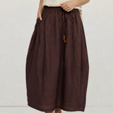 100% Linen Drawstring Waist Bubble Maxi Skirt
