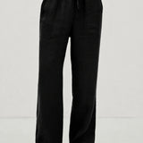 100% Linen Elastic Drawstring Straight Leg Pants