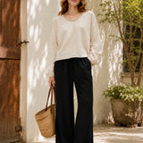 100% Linen Elastic Drawstring Straight Leg Pants