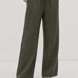 100% Linen Elastic Drawstring Straight Leg Pants