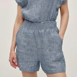 100% Linen Wide Elastic Waistband Shorts