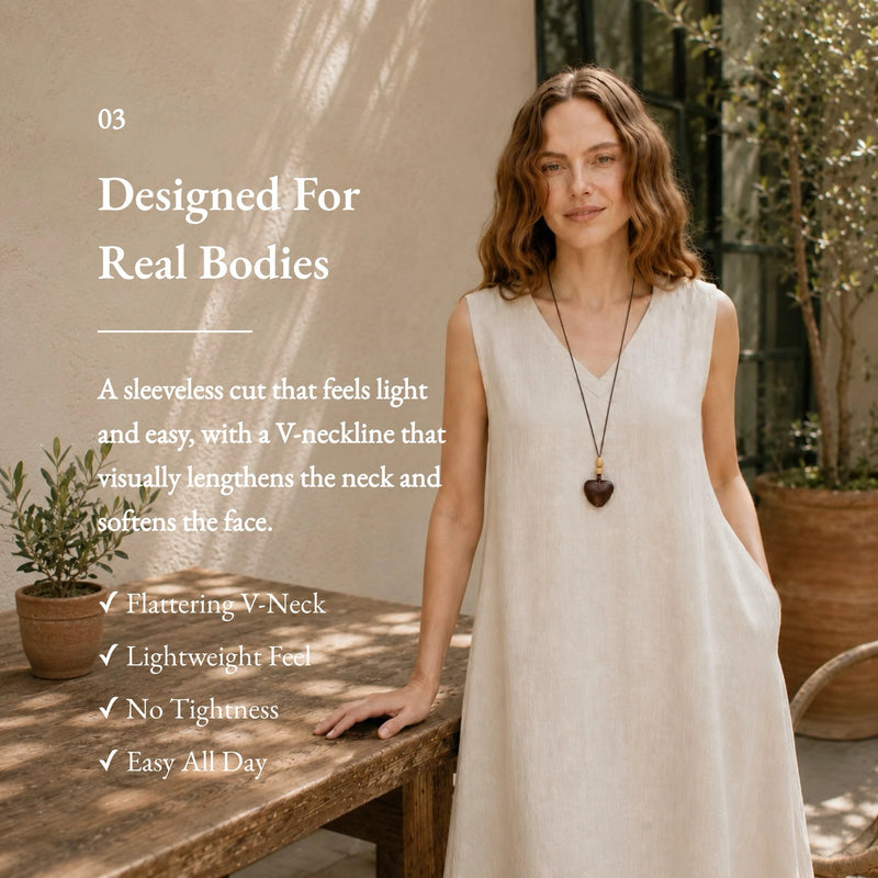 100% Linen V-neck Beach Sleeveless Dress