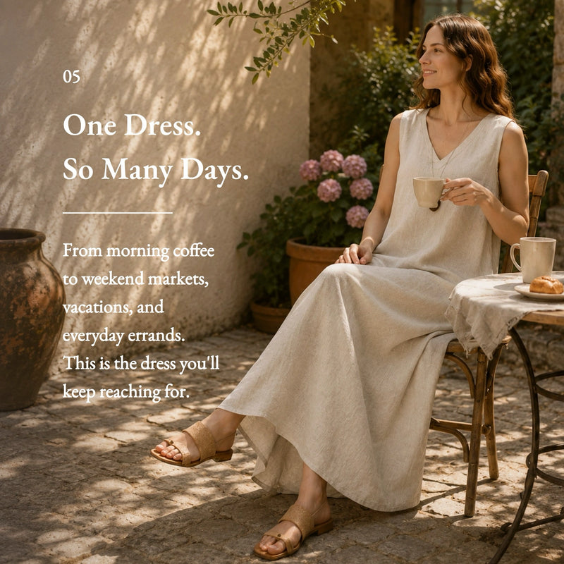 100% Linen V-neck Beach Sleeveless Dress