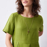 100% Linen Short Sleeve Pleated Maxi Dress