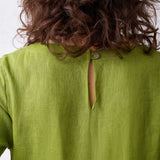 100% Linen Short Sleeve Pleated Maxi Dress