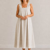 100% Linen Square Neck Side Pocket Sleeveless Maxi Dress