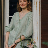 100% Linen V-neck Button Down Blouse